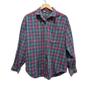 VTG WILLOWBEND Vintage Mens Flannel Shirt L Plaid Red Green Blue Button Up